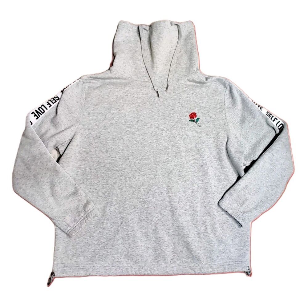 Cali 1850 Los Angeles Gray Rose Embroidered Self Love Size L Hi Neck Sweatshirt